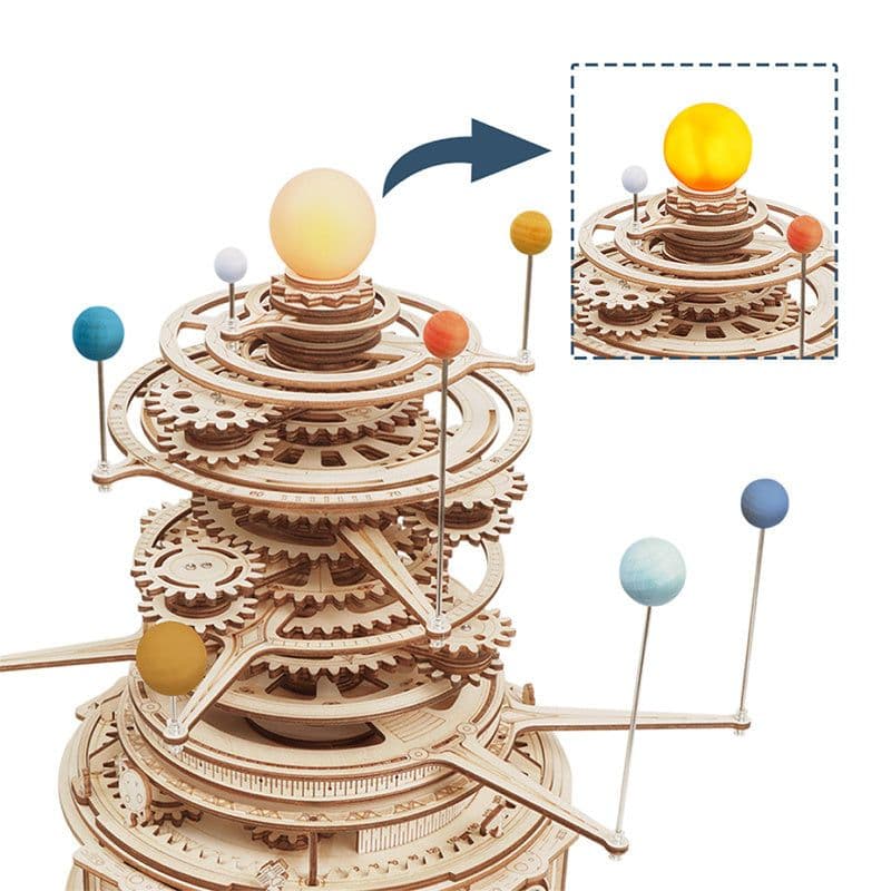 image-Robotime Rokr 316PCS Rotatable Mechanical Orrery DIY Wooden Model Building Block Kits Assembly Toy Gift For Children ST001