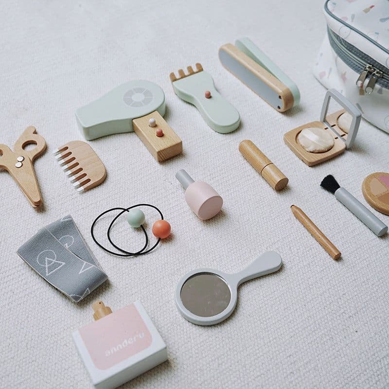 image-Children And Girls Make Up And Cut Hair Simulation Comb Hair Dryer Wooden Model Toy