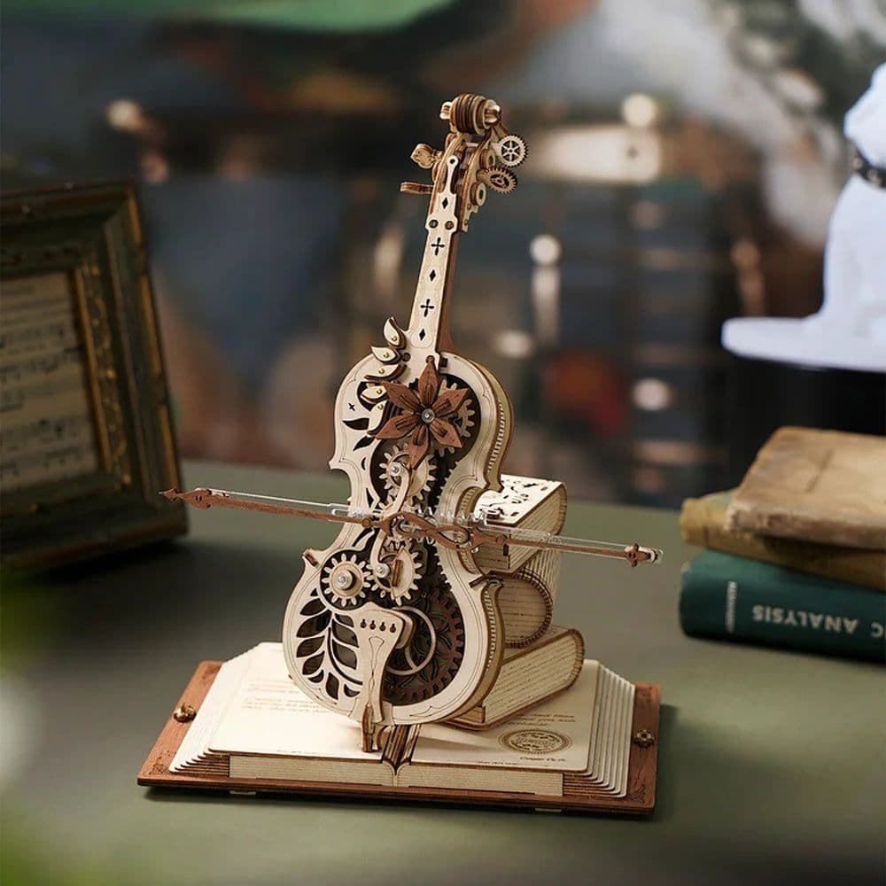image-Robotime ROKR Magic Cello Mechanical Music Box Moveable Stem Funny Creative Toys For Child Girls 3D Wooden Puzzle AMK63