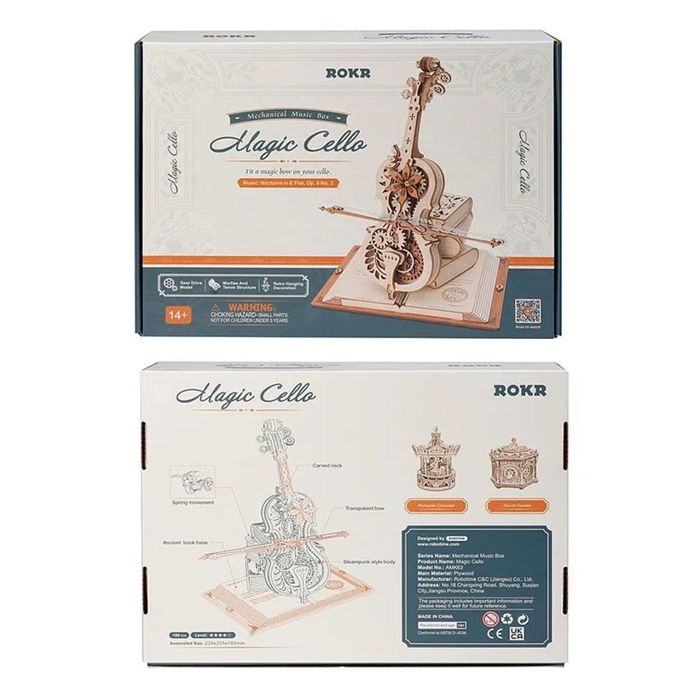 image-Robotime ROKR Magic Cello Mechanical Music Box Moveable Stem Funny Creative Toys For Child Girls 3D Wooden Puzzle AMK63