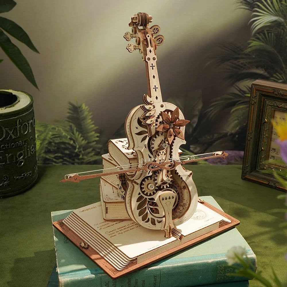 image-Robotime ROKR Magic Cello Mechanical Music Box Moveable Stem Funny Creative Toys For Child Girls 3D Wooden Puzzle AMK63