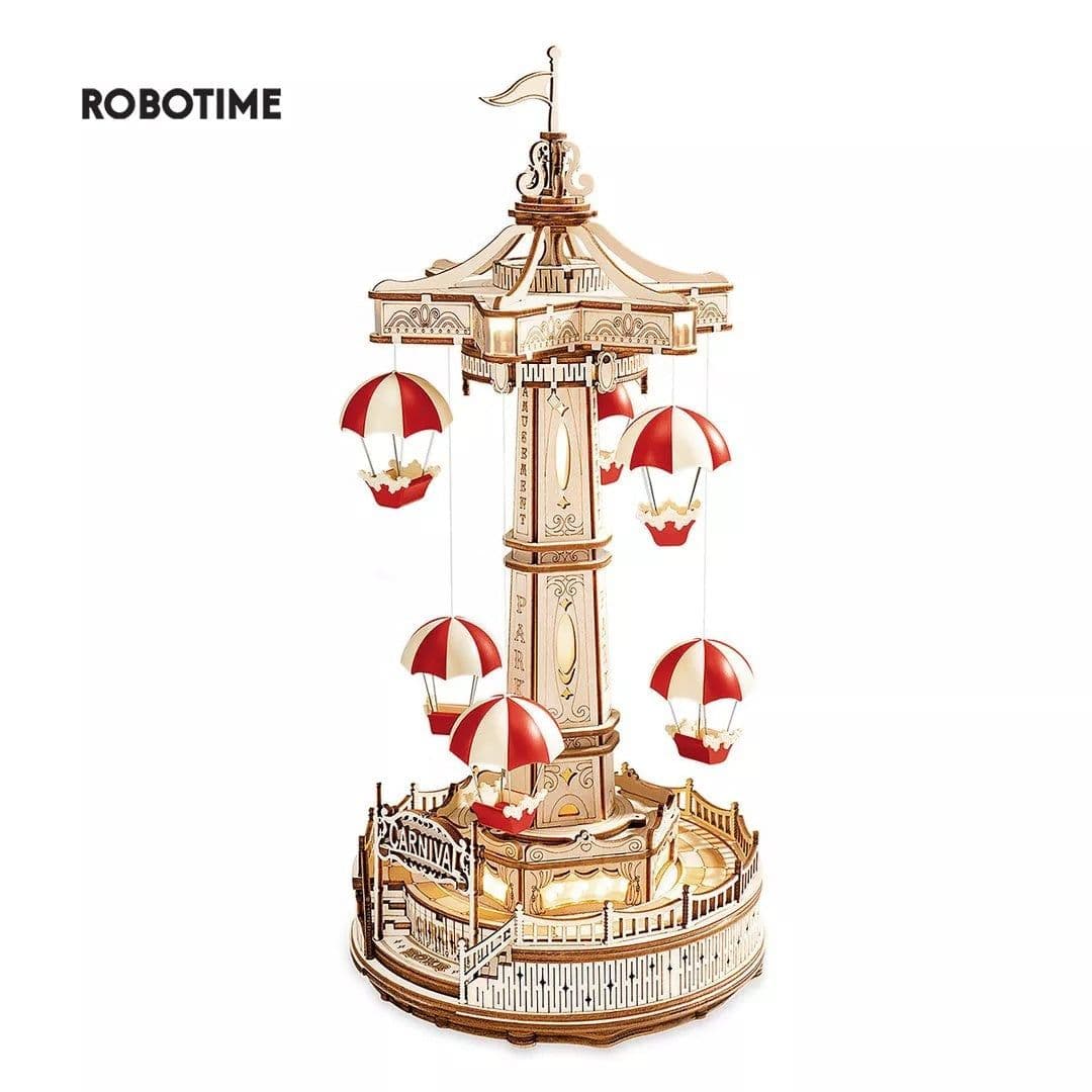 image-Robotime ROKR Parachute Tower DIY Music Box Moveable Magic Amusement Park For Kids Birthday Xmas Gifts 3D Wooden Puzzle