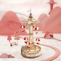 image-Robotime ROKR Parachute Tower DIY Music Box Moveable Magic Amusement Park For Kids Birthday Xmas Gifts 3D Wooden Puzzle