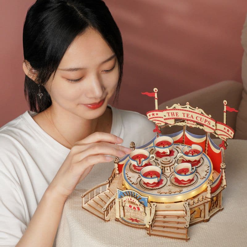 image-Robotime Rokr Tilt-A-Whirl The Tea Cup Amusement Park Series Building Toy Birthday Xmas Gifts For Kids Children 3D Wooden Puzzle