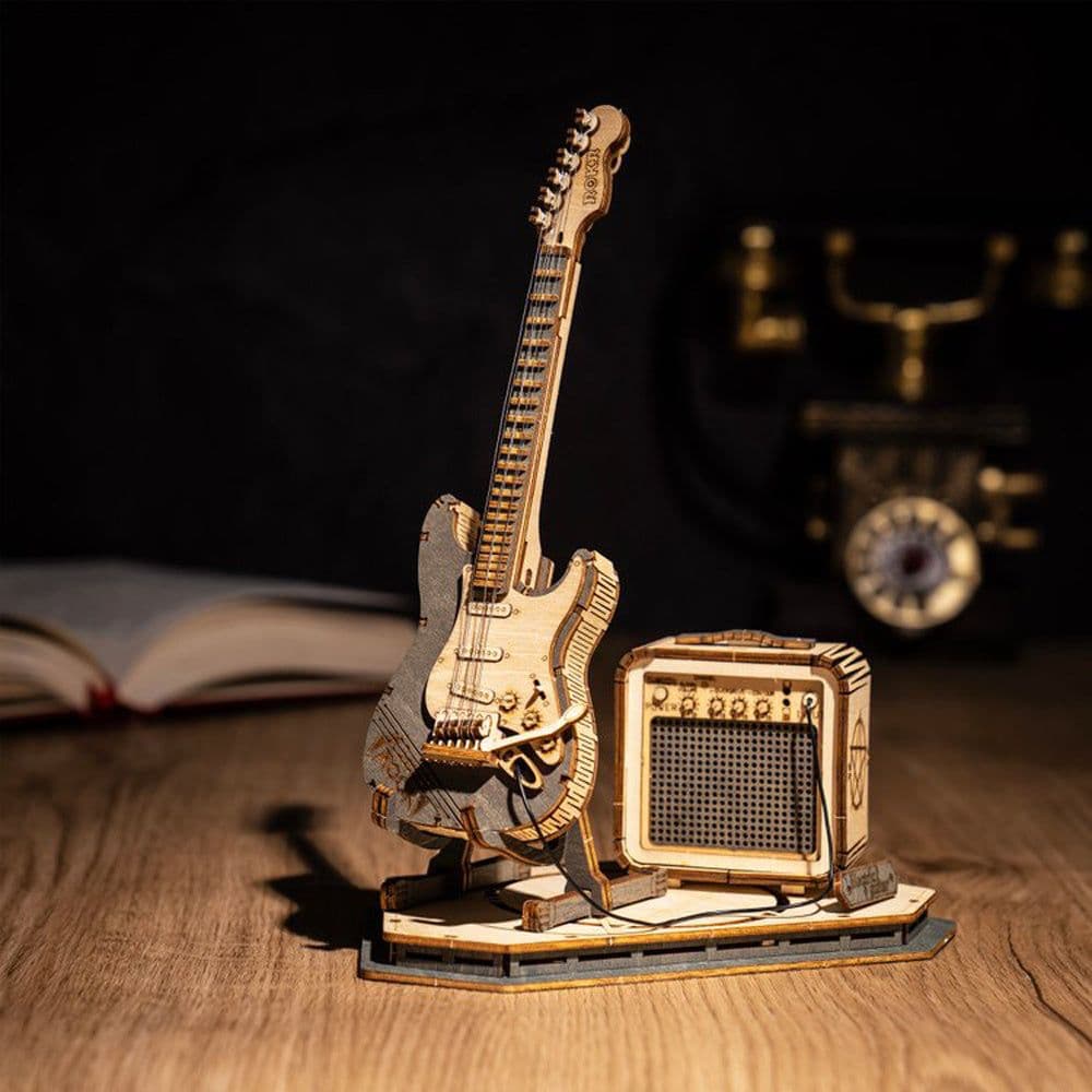 image-Robotime Rokr Electric Guitar Model Gift For Kids Assembly Creative Toys Building Block Set 3D Wooden Puzzle TG605K