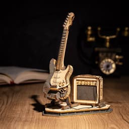 image-Robotime Rokr Electric Guitar Model Gift For Kids Assembly Creative Toys Building Block Set 3D Wooden Puzzle TG605K