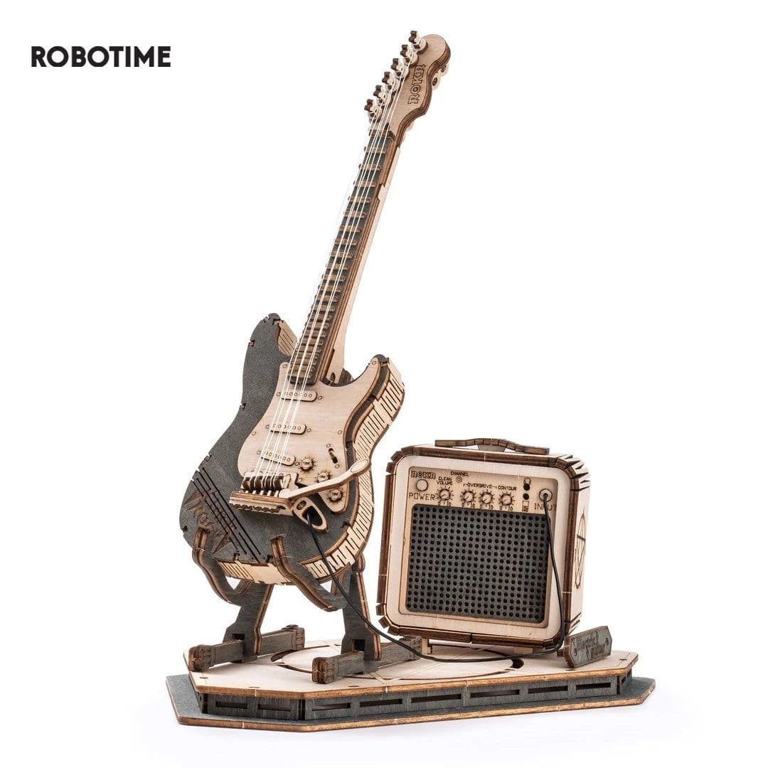 image-Robotime Rokr Electric Guitar Model Gift For Kids Assembly Creative Toys Building Block Set 3D Wooden Puzzle TG605K