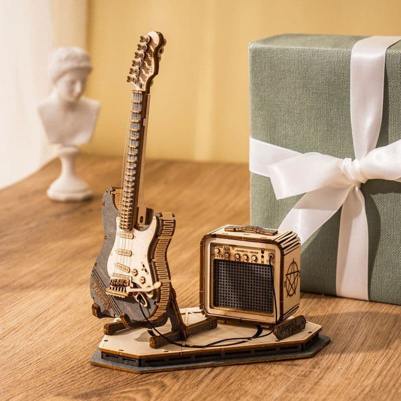 image-Robotime Rokr Electric Guitar Model Gift For Kids Assembly Creative Toys Building Block Set 3D Wooden Puzzle TG605K