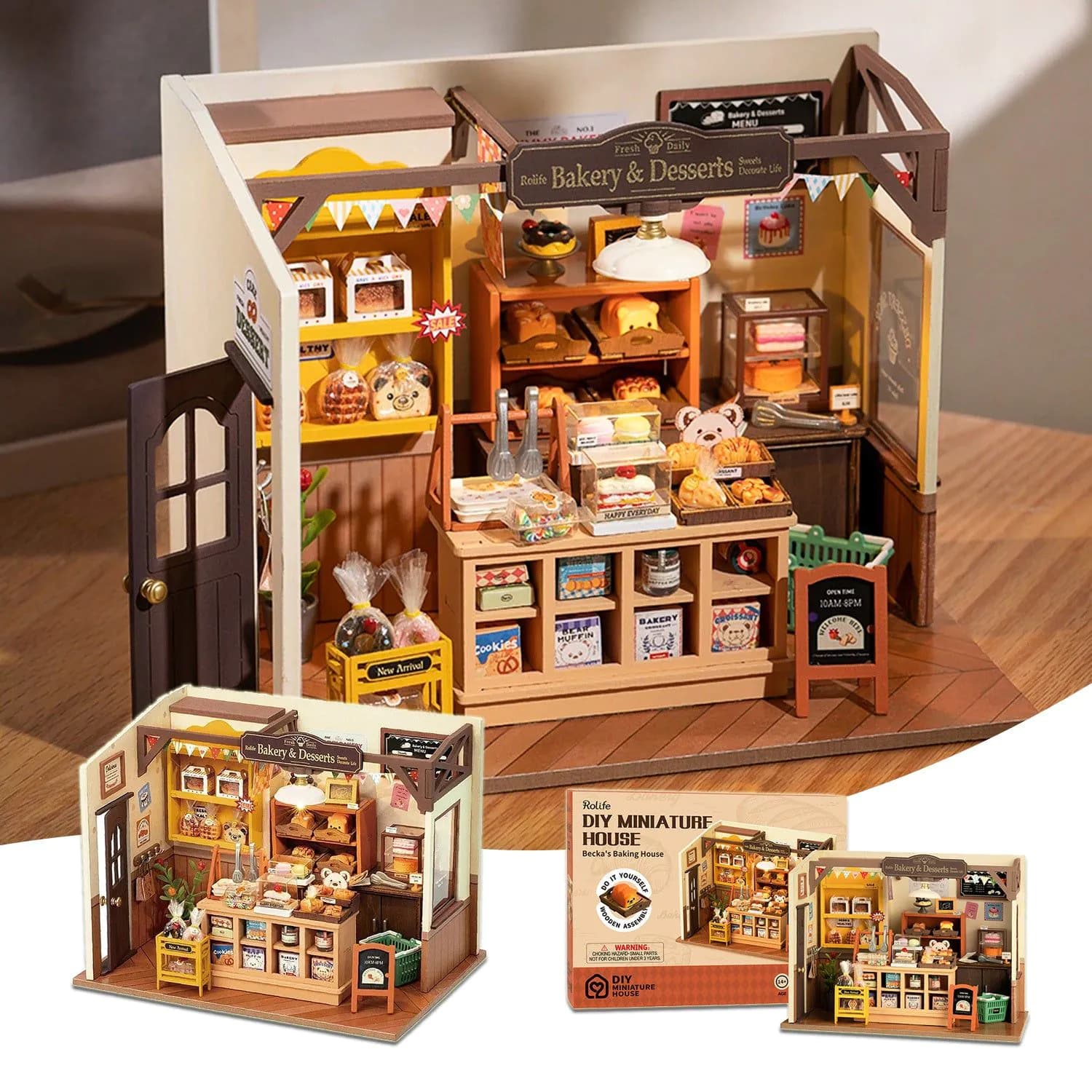 image-Robotime Rolife Becka's Baking House DIY Miniature House For Kids Children 3D Wooden Assembly Toys Easy Connection Home Decorate