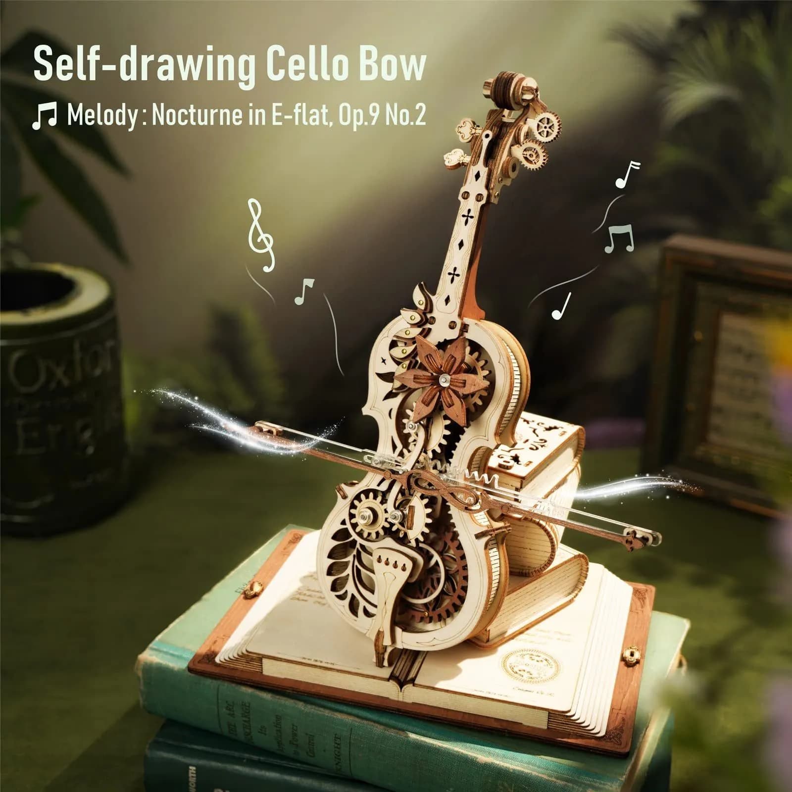 image-Robotime ROKR Magic Cello Mechanical Music Box Moveable Stem Funny Creative Toys For Child Girls 3D Wooden Puzzle AMK63