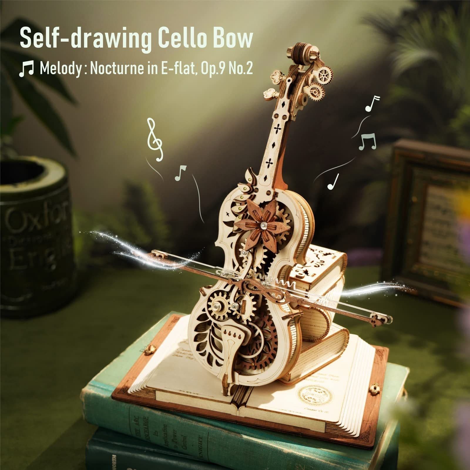 image-Robotime ROKR Magic Cello Mechanical Music Box Moveable Stem Funny Creative Toys For Child Girls 3D Wooden Puzzle AMK63