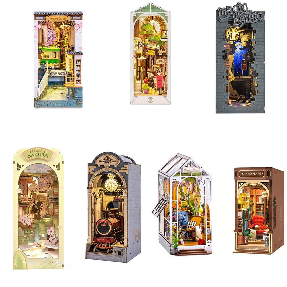 image-Robotime Rolife Book Nooks Series Stories In Books 4 Kinds DIY Wooden Miniature House Furniture Sakura Densya TGB01 Dropshipping