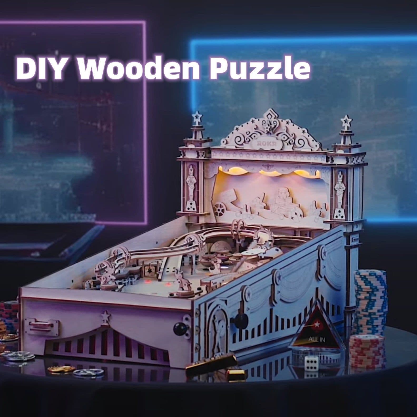 image-Robotime ROKR DIY Pinball Machine 3D Wooden Puzzle Amusing Table Game EG01