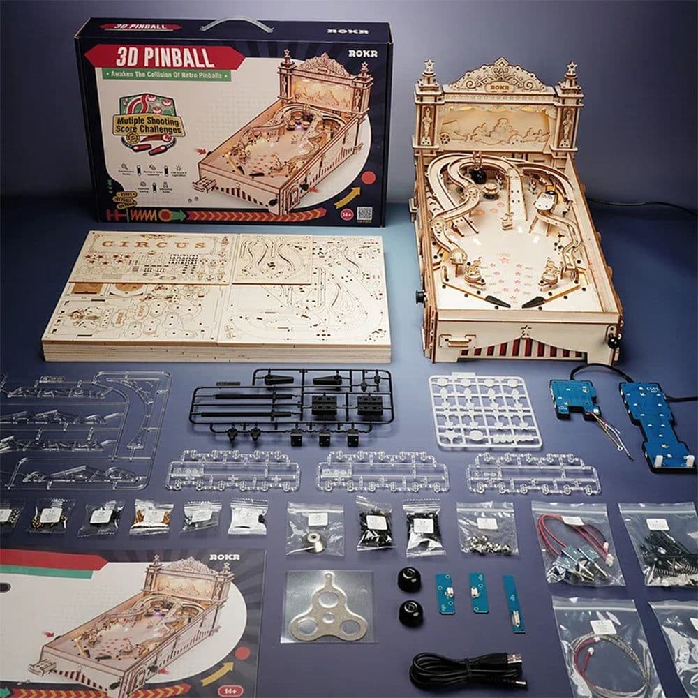 image-Robotime ROKR DIY Pinball Machine 3D Wooden Puzzle Amusing Table Game EG01