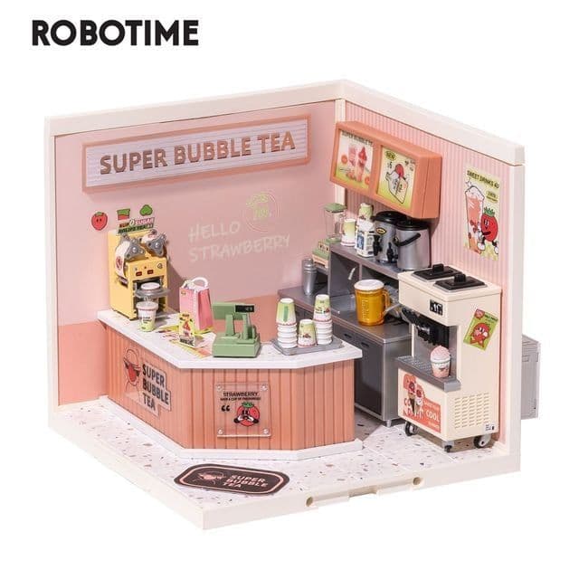 image-Robotime Rolife Super Creator Daily Plastic DIY Miniature House Cafe Energy Supply Store Building Block Sets English Version