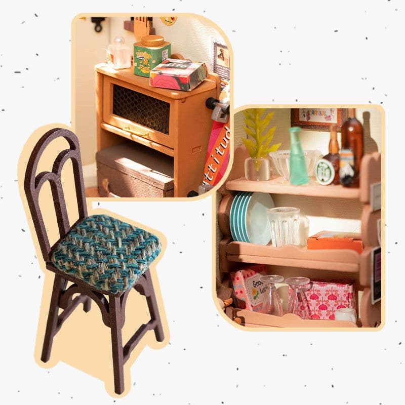 image-Rolife Happy Kitchen Dollhouse Minature House DIY Wooden Puzzle With LED Light