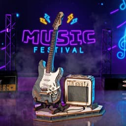 image-Robotime ROKR Electric Guitar Model Gift For Kids Assembly Creative Toys Building Block Set 3D Wooden Puzzle - TG605K