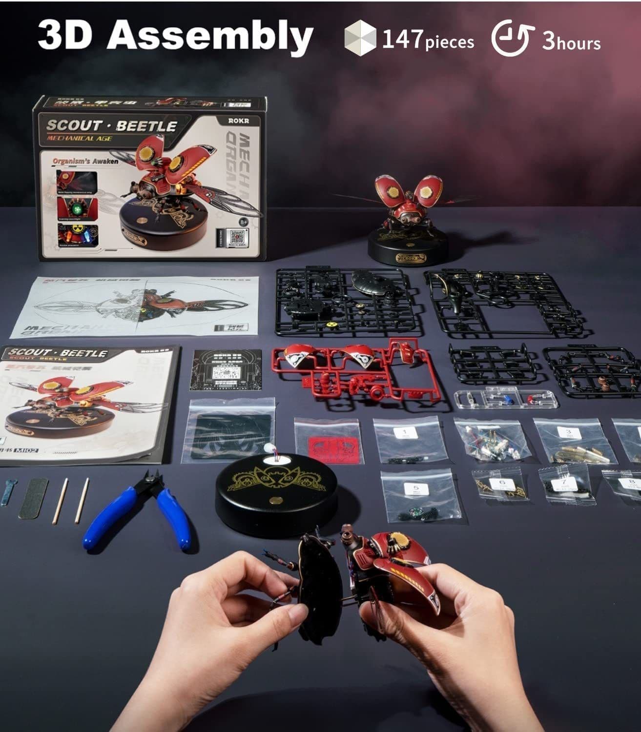 image-Robotime Rokr Scout Beetle Metal 3D Puzzles Games Punk Style Gift For Birthday Easy Assembly Mechanical Design DIY Toys - MI02