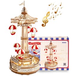 image-Robotime Rokr Parachute Tower DIY Music Box Building Block Amusement Park Series For Kids Adults Easy Assembly 3D Wooden Puzzle