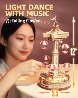 image-Robotime Rokr Parachute Tower DIY Music Box Building Block Amusement Park Series For Kids Adults Easy Assembly 3D Wooden Puzzle