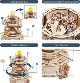 image-Robotime ROKR 316PCS Rotatable Mechanical Orrery 3D Wooden Puzzle Games Assemble Model Building Kits Toys Gift For Children Boys
