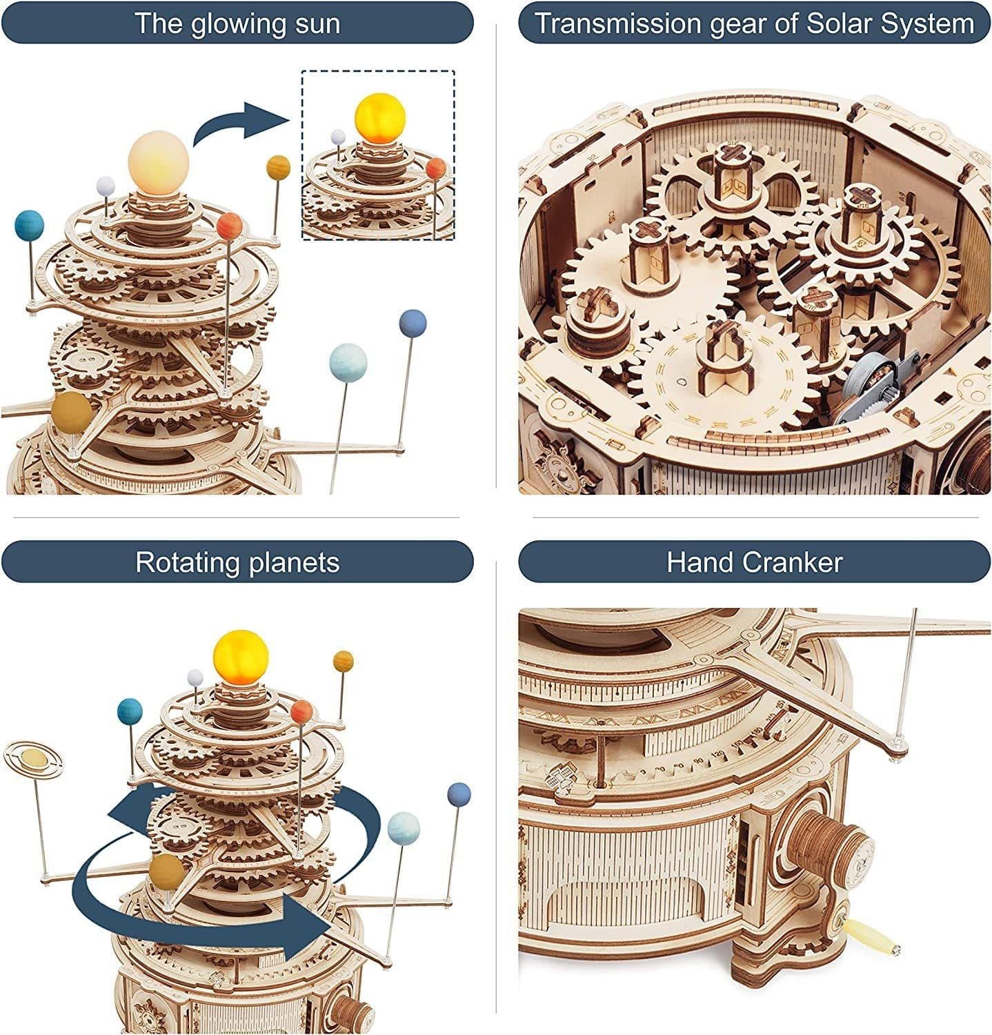 image-Robotime ROKR 316PCS Rotatable Mechanical Orrery 3D Wooden Puzzle Games Assemble Model Building Kits Toys Gift For Children Boys
