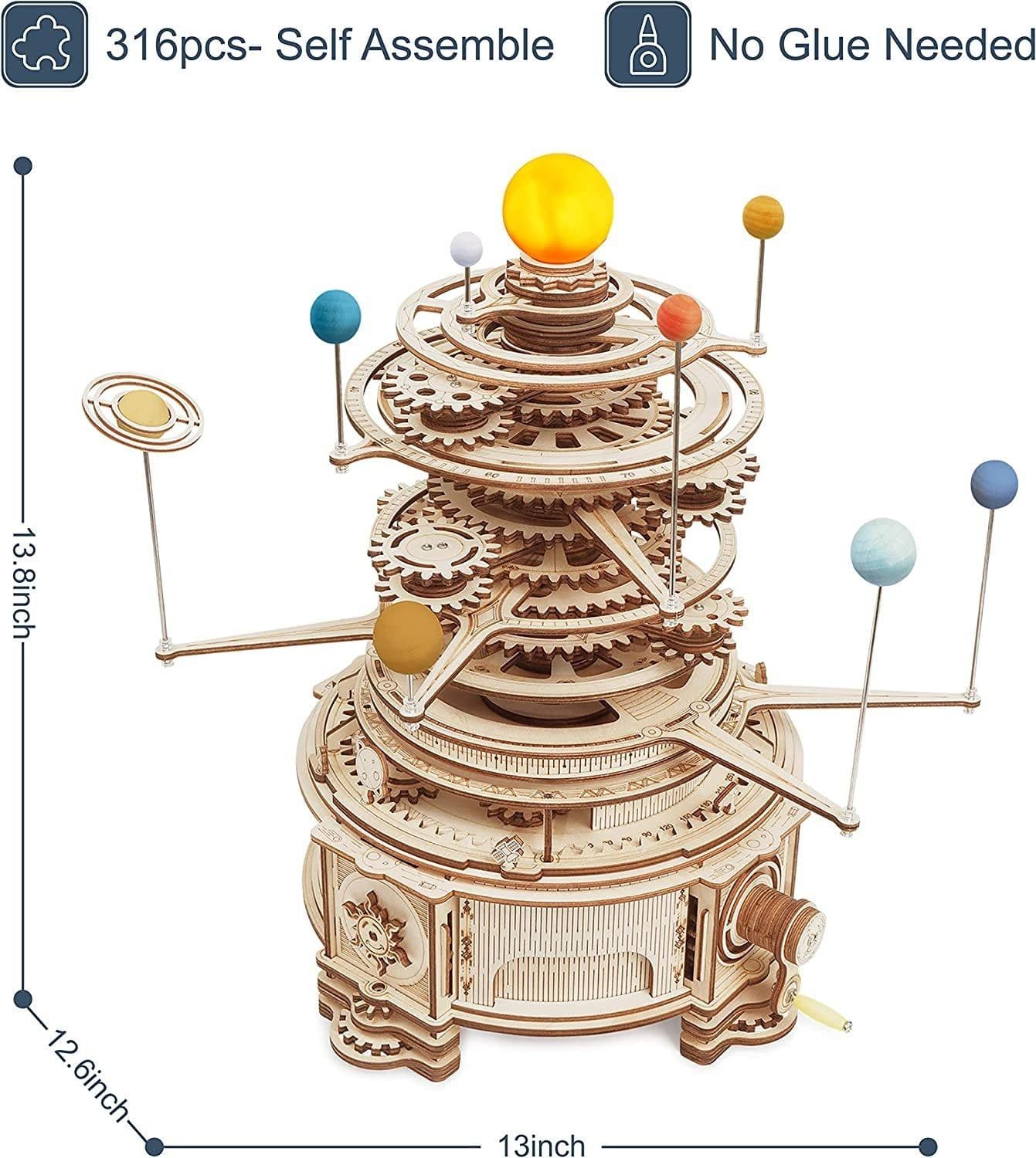 image-Robotime ROKR 316PCS Rotatable Mechanical Orrery 3D Wooden Puzzle Games Assemble Model Building Kits Toys Gift For Children Boys
