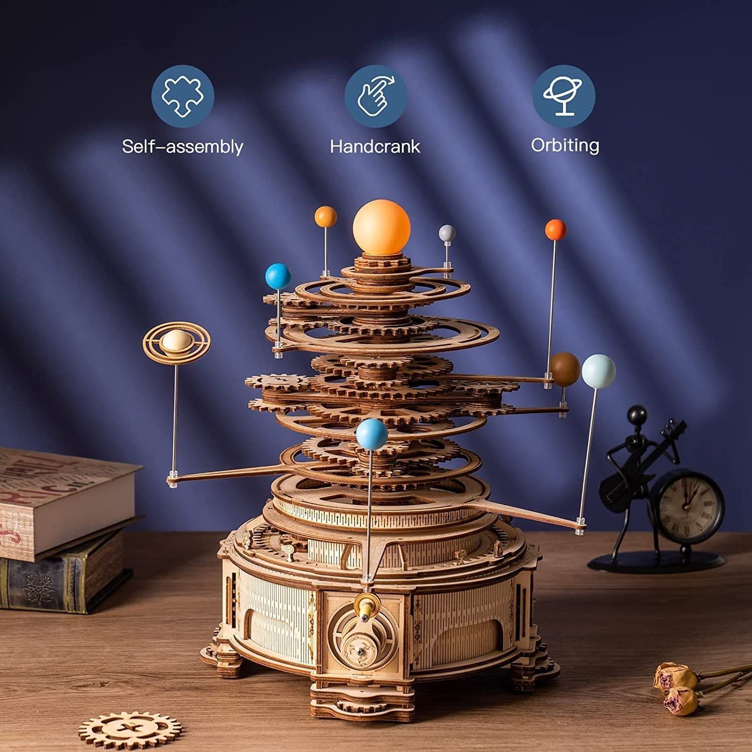 image-Robotime ROKR 316PCS Rotatable Mechanical Orrery 3D Wooden Puzzle Games Assemble Model Building Kits Toys Gift For Children Boys