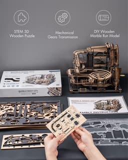 image-Robotime ROKR Marble Night City 3D Wooden Puzzle Games Assembly Waterwheel Model Toys For Children Kids Birthday Gift
