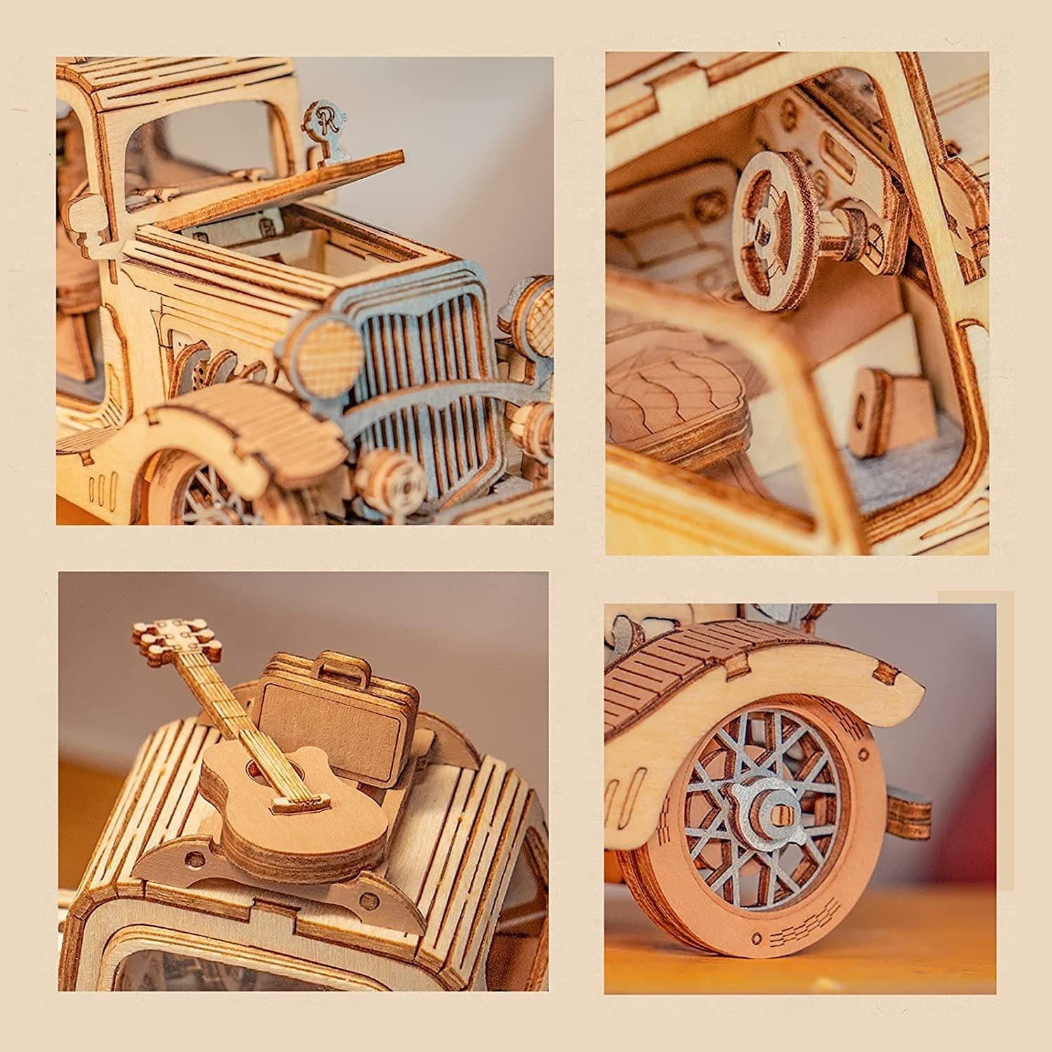image-Robotime Rolife Vintage Car Model 3D Wooden Puzzle Toys For Chilidren Kids
