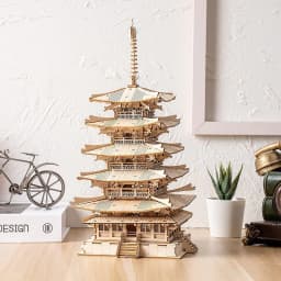 image-Robotime Five-storied Pagoda 3D Wooden Puzzle Toys For Children Kids Birthday Gift TGN02