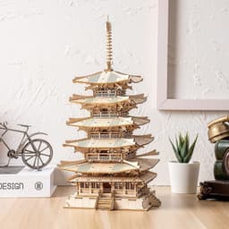 image-Robotime Five-storied Pagoda 3D Wooden Puzzle Toys For Children Kids Birthday Gift TGN02