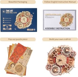 image-Robotime ROKR Time Art Zodiac Wall Clock 3D Wooden Puzzle Games Model Building Kits Toys For Children Kids