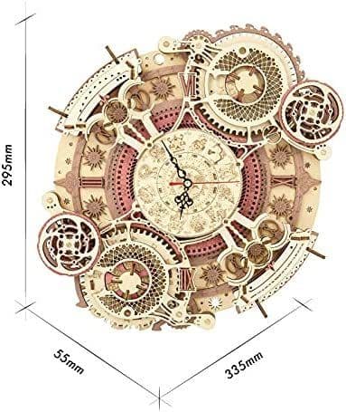 image-Robotime ROKR Time Art Zodiac Wall Clock 3D Wooden Puzzle Games Model Building Kits Toys For Children Kids