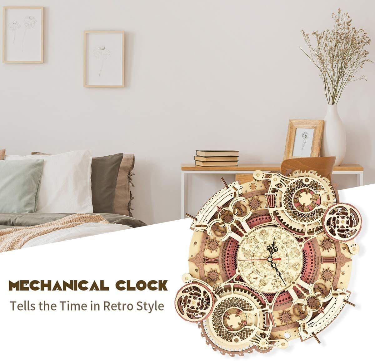 image-Robotime ROKR Time Art Zodiac Wall Clock 3D Wooden Puzzle Games Model Building Kits Toys For Children Kids
