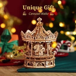 image-Robotime Rokr 3D Wooden Puzzles Construction Model Kit DIY Music Box Building Kits Rotating - Romantic Carousel