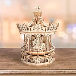 image-Robotime Rokr 3D Wooden Puzzles Construction Model Kit DIY Music Box Building Kits Rotating - Romantic Carousel