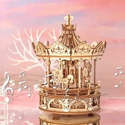 image-Robotime Rokr 3D Wooden Puzzles Construction Model Kit DIY Music Box Building Kits Rotating - Romantic Carousel