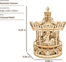 image-Robotime Rokr 3D Wooden Puzzles Construction Model Kit DIY Music Box Building Kits Rotating - Romantic Carousel