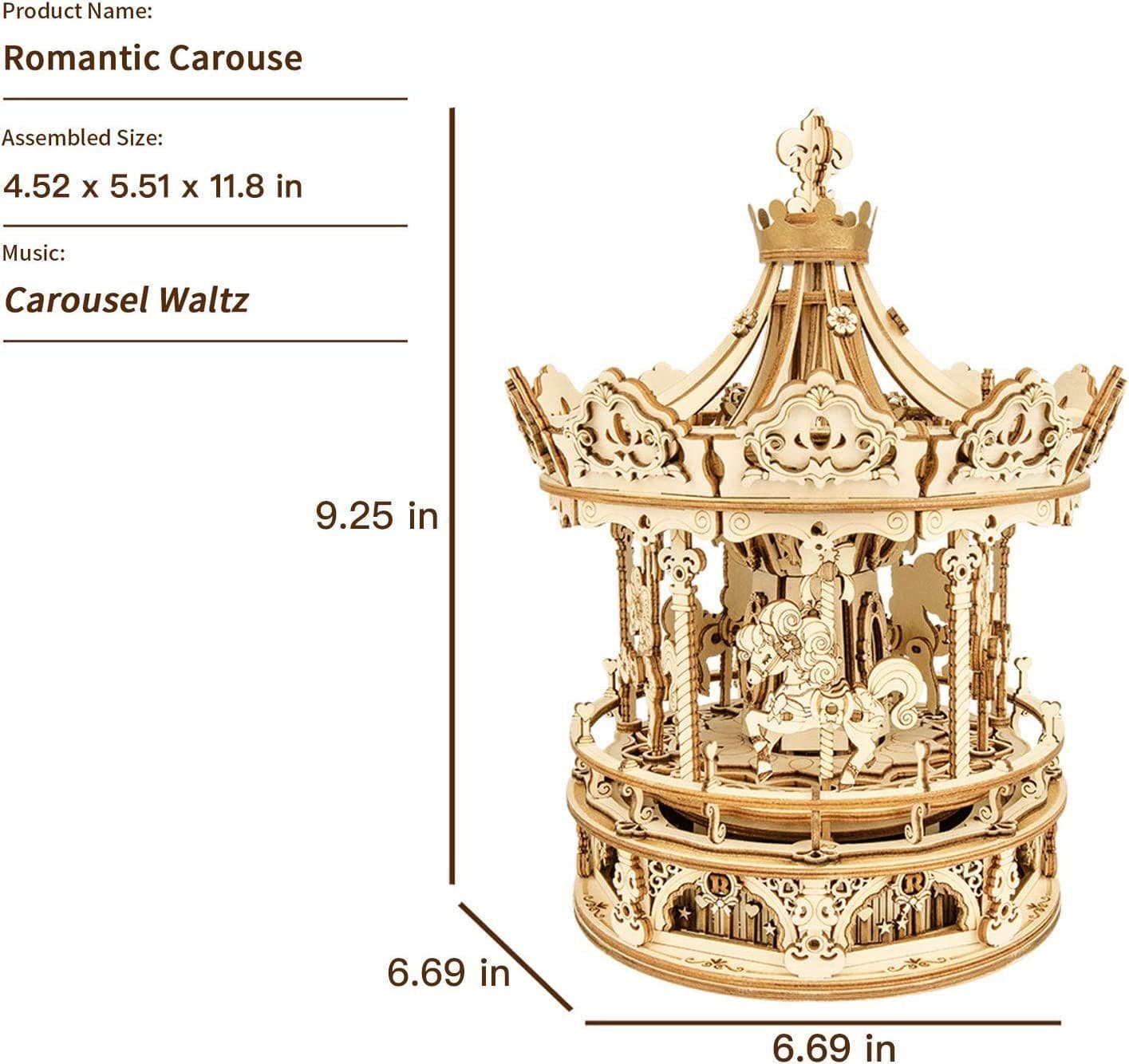 image-Robotime Rokr 3D Wooden Puzzles Construction Model Kit DIY Music Box Building Kits Rotating - Romantic Carousel