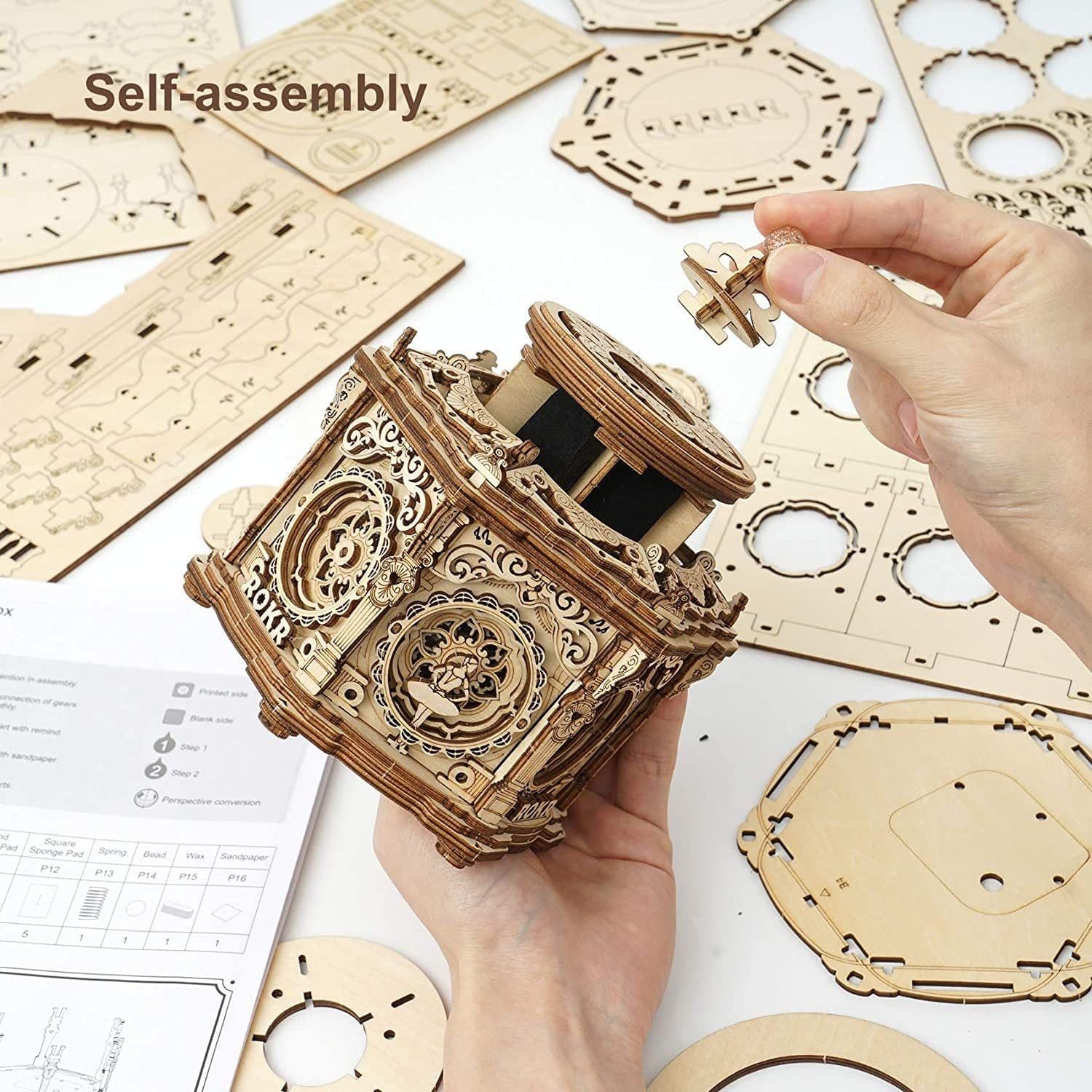 image-Robotime Rokr DIY Mechanical Music Box Kit 3D Wooden Puzzle Box For Adults Self-Assembly Building Project - Secret Garden