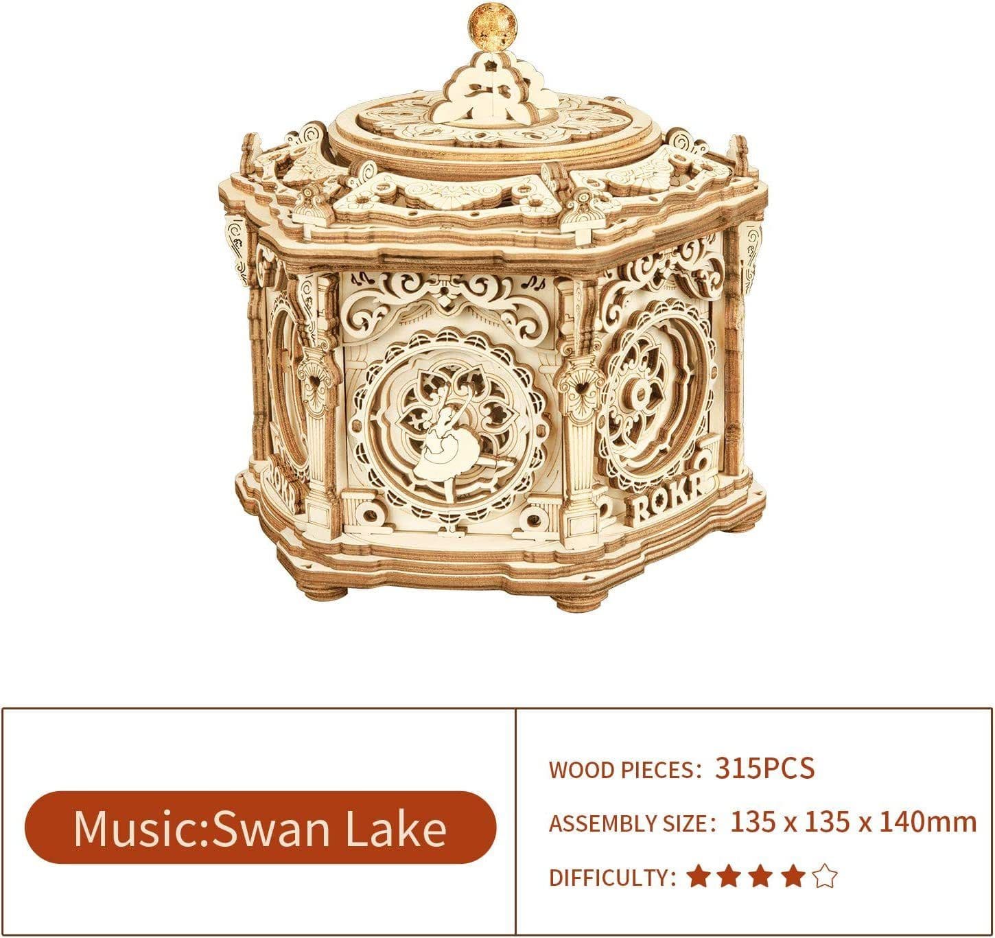 image-Robotime Rokr DIY Mechanical Music Box Kit 3D Wooden Puzzle Box For Adults Self-Assembly Building Project - Secret Garden