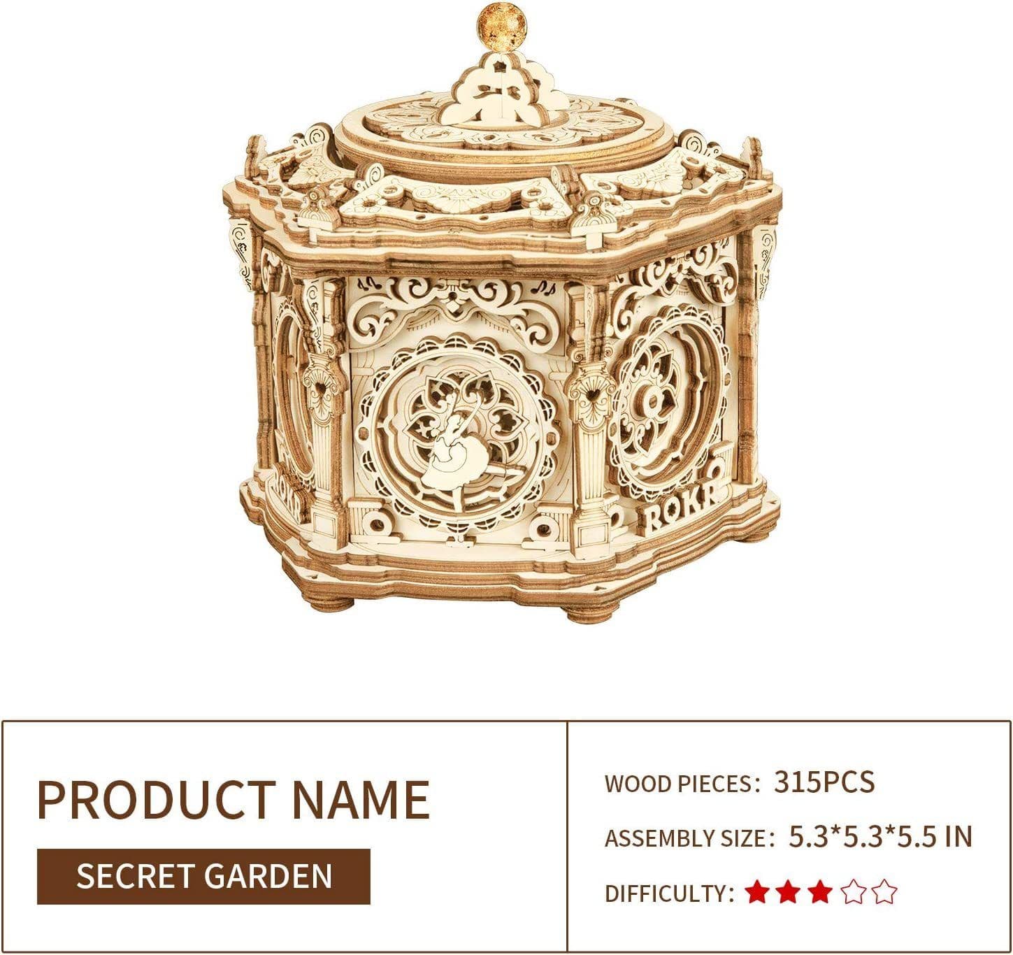 image-Robotime Rokr DIY Mechanical Music Box Kit 3D Wooden Puzzle Box For Adults Self-Assembly Building Project - Secret Garden