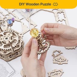 image-ROKR Rotating Starry Night Mechanical Music Box 3D Wooden Puzzle Assembly Model Building Kits Toys For Children Kids - AMK51