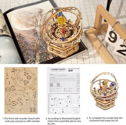 image-ROKR Rotating Starry Night Mechanical Music Box 3D Wooden Puzzle Assembly Model Building Kits Toys For Children Kids - AMK51