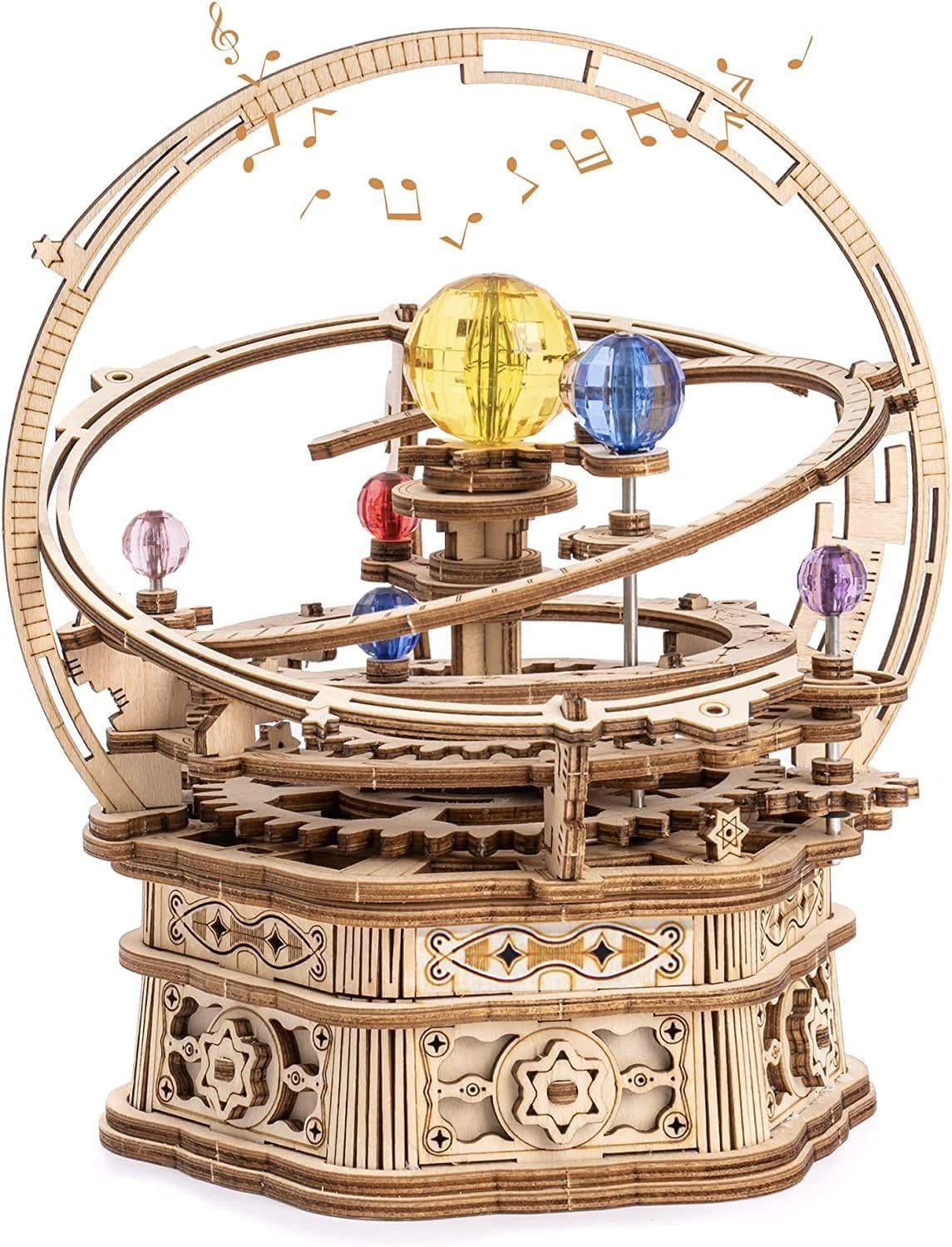 image-ROKR Rotating Starry Night Mechanical Music Box 3D Wooden Puzzle Assembly Model Building Kits Toys For Children Kids - AMK51