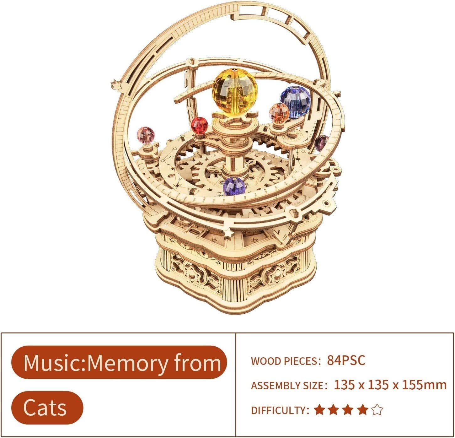image-ROKR Rotating Starry Night Mechanical Music Box 3D Wooden Puzzle Assembly Model Building Kits Toys For Children Kids - AMK51