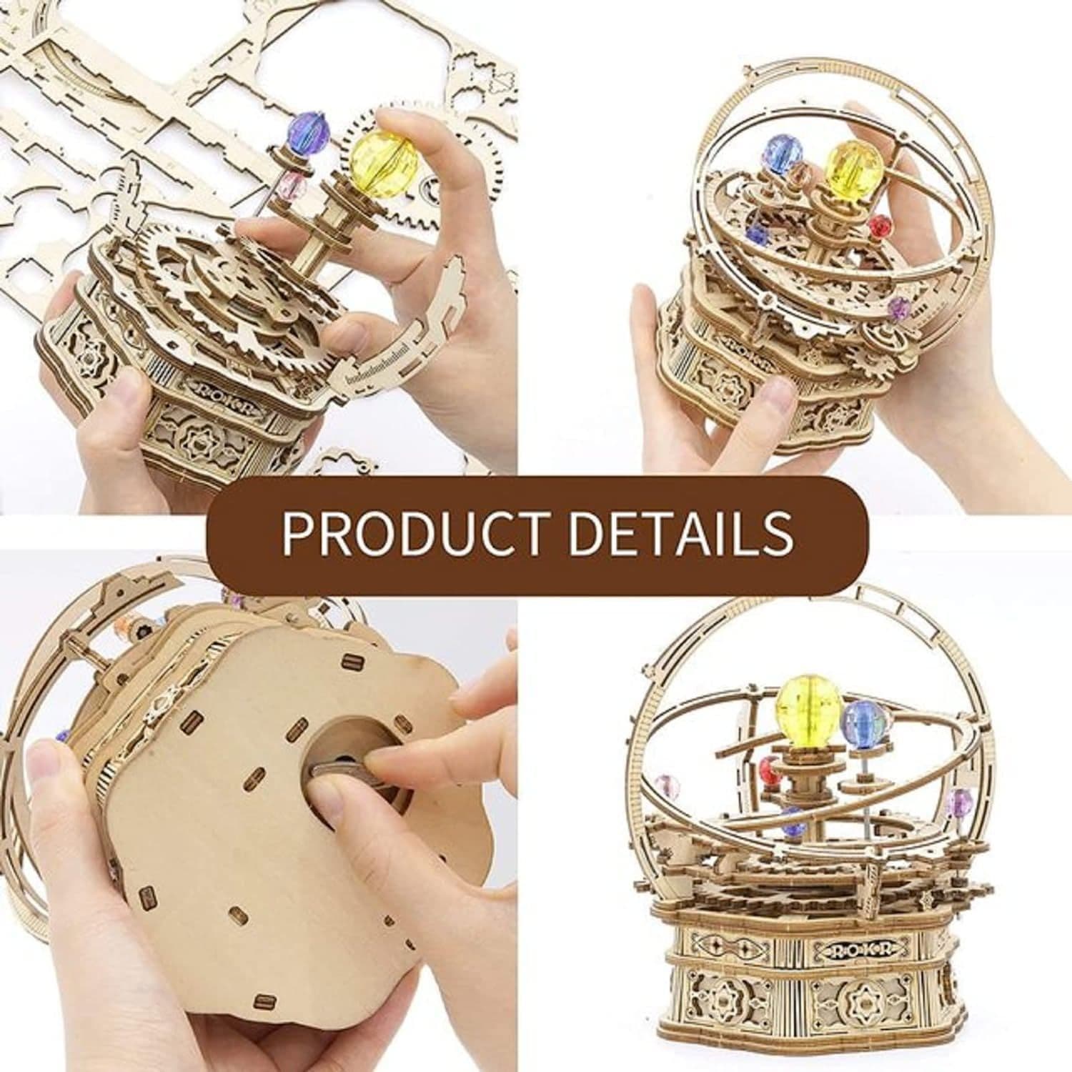 image-ROKR Rotating Starry Night Mechanical Music Box 3D Wooden Puzzle Assembly Model Building Kits Toys For Children Kids - AMK51