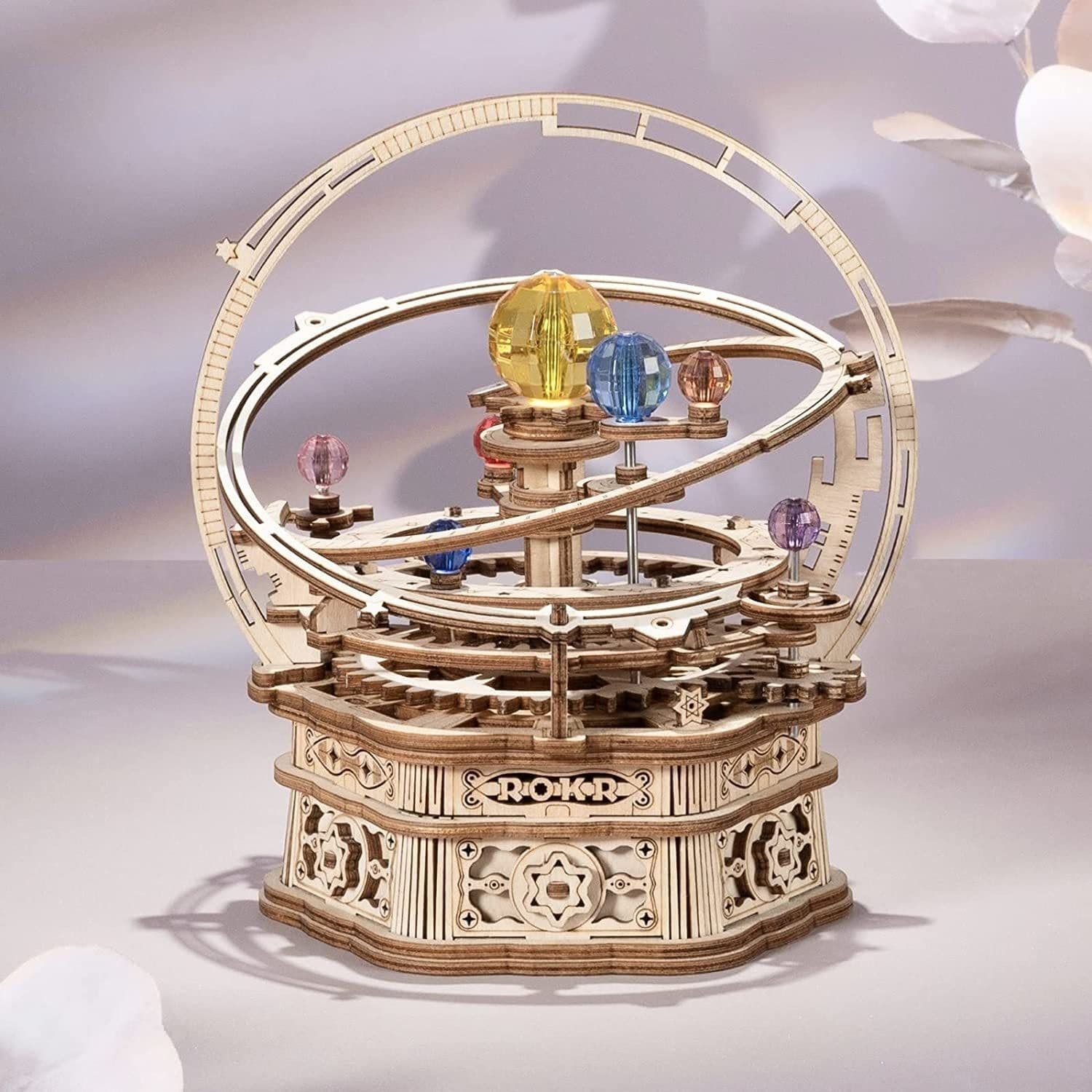 image-ROKR Rotating Starry Night Mechanical Music Box 3D Wooden Puzzle Assembly Model Building Kits Toys For Children Kids - AMK51