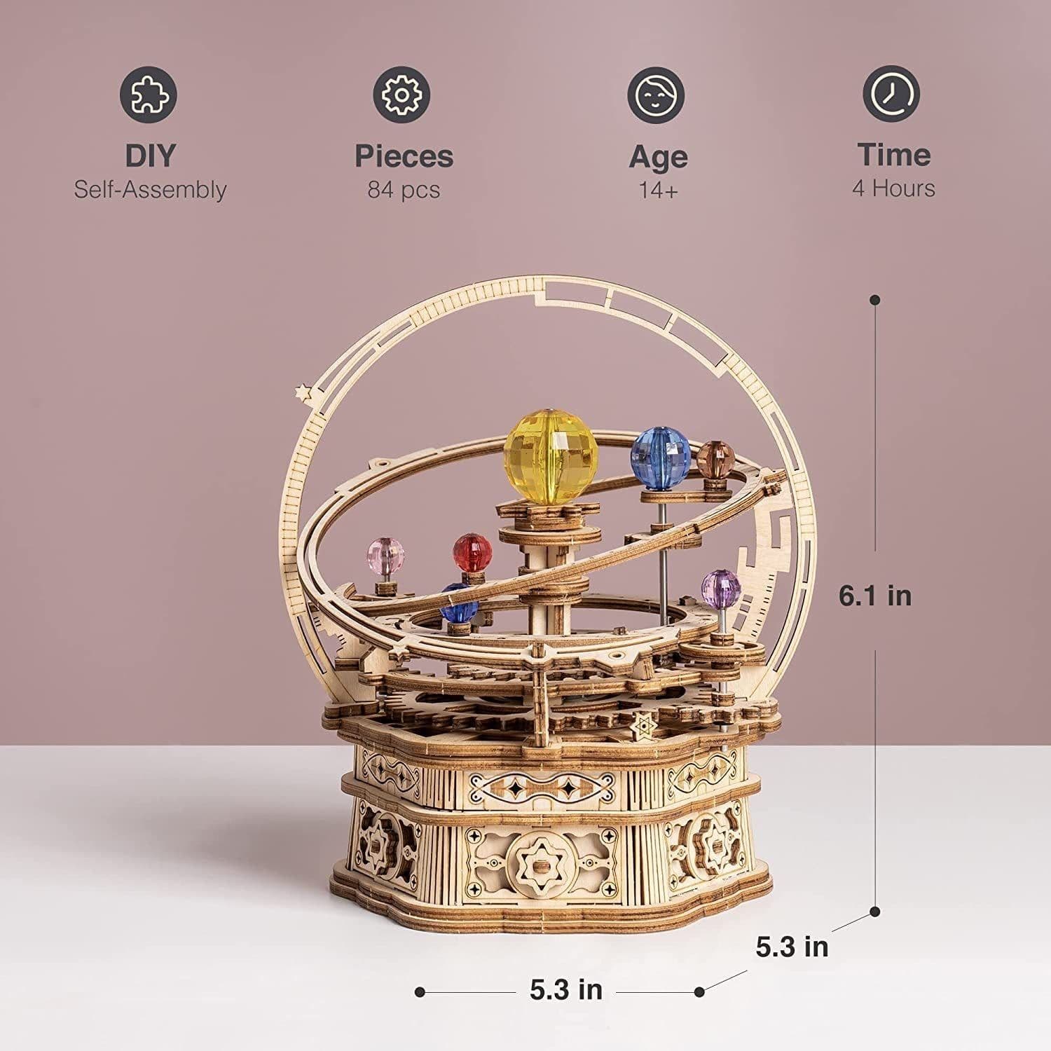 image-ROKR Rotating Starry Night Mechanical Music Box 3D Wooden Puzzle Assembly Model Building Kits Toys For Children Kids - AMK51